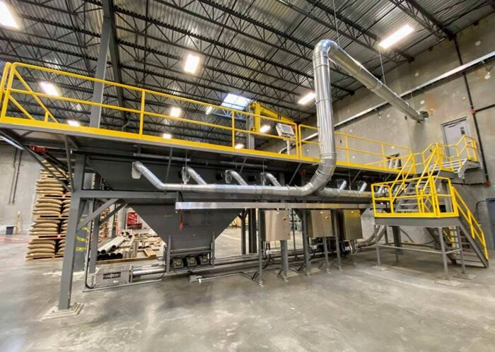 The side showing dust collection. Process system dust collection