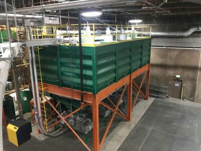 Green bean storage silos fed by pneumatic conveyors. Green Bean Storage Silos
